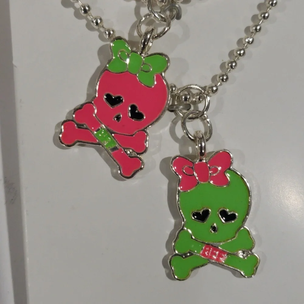 Xhilaration Silver Skull Charm Necklace Set Of 2 - Pink & Green Matching Jewelry